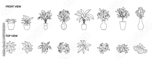 Fototapeta Set of plant pots for architectural and interior design projects, no background png