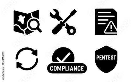 Set of icons representing security, compliance, and IT operations concepts