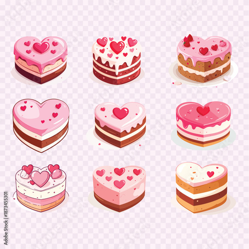 heart-shaped cake set, isolated background