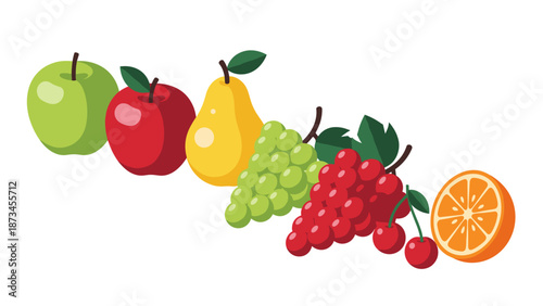 Colorful arrangement of fresh fruits in flat style