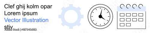 Time management, productivity tools, business planning, scheduling, workflow optimization, project management. A gear, clock and calendar icons. Time management and productivity tools concept