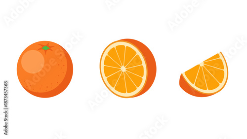 Vibrant whole and sliced orange fruit set on white background