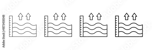 Rising Sea Level Icons Vector Set In Different Stroke Line Style