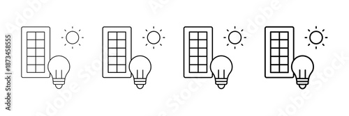 Solar Panel Icons Vector Set In Different Stroke Line Style