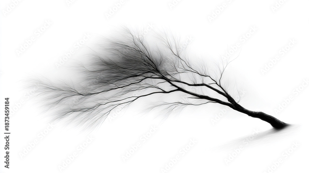 Obraz premium Elegant Tree Branch in Motion Against a Foggy Background