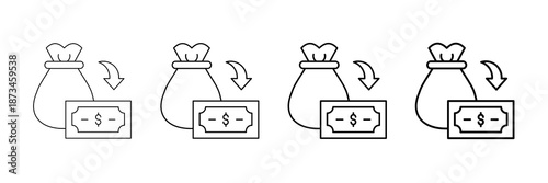Cash Flow Icons Vector Set In Different Stroke Line Style