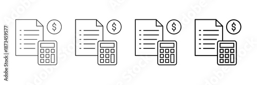 Expense Report Icons Vector Set In Different Stroke Line Style