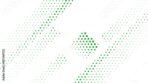 Green Halftone Square Geometric Pattern with Diagonal Motion Lines and Abstract Tech Shapes Vector Illustration