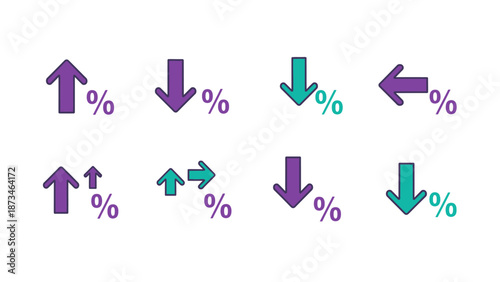 Collection of percentage arrows indicating growth and decline for financial analysis and economic trends