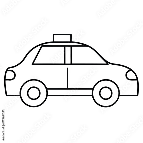 Simple outline drawing of a sedan car featuring a rooftop sign perfect for representing taxi or ride share services in minimalist designs and transportation graphics