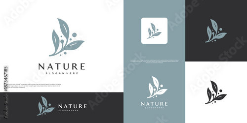 logo for natural product growth, agriculture, with a classic olive leaf concept, graphic design template.
