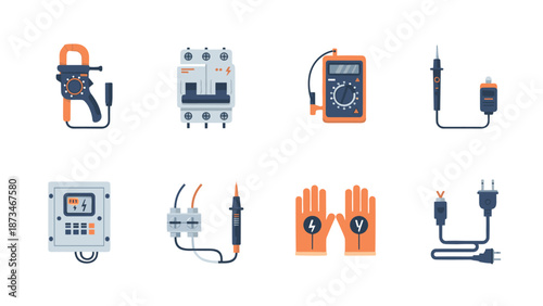 Essential electrician tools in flat design for safety and precision
