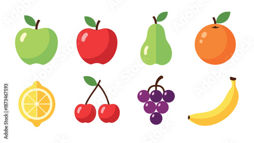 Colorful flat design fruit collection with apples, pears, and more