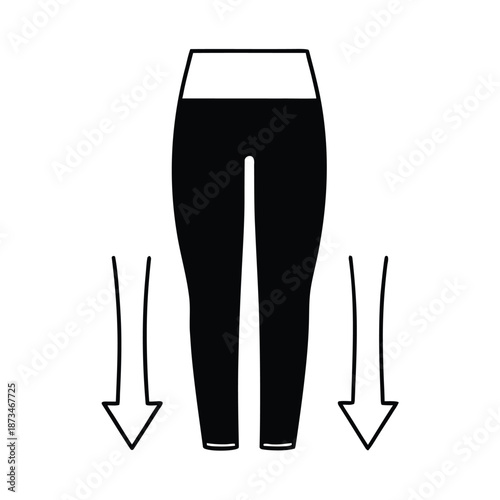 Black and white icon illustrating the proper method for pulling on or adjusting tight athletic leggings or compression pants downwards over the legs during dressing or preparation for activity