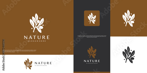 Green Essence Leaf Logo, with a concept of olive leaves and fruit, symbolizing purity and beauty, graphic design illustration.