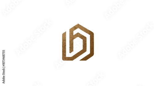 Modern geometric golden house logo design on white background, abstract architecture icon for luxury real estate or property business.