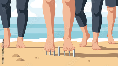 Barefoot beach walking on the sand with toe strength training