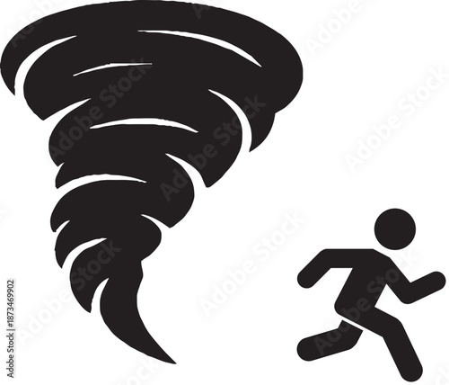 Tornado storm and fleeing person icon