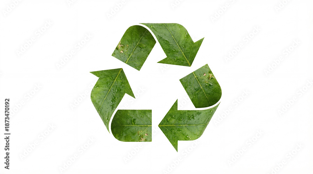 Obraz premium Recycle symbol leaf texture eco design concept green arrow sustainability nature environment conservation clean background