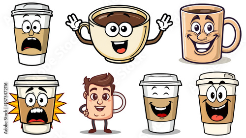 Funny cartoon beer mugs with characters illustration isolated transparent background, editable vector artwork ai illustration file