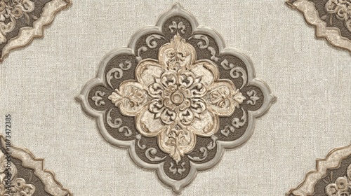 Ornament Inspired Texture in Muted Beige Palette on Fabric for Interior Design Applications