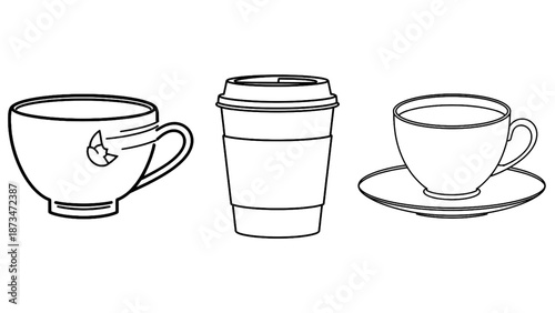 Set of coffee and tea cups isolated on a white background Set of coffee and tea cups isolated on a white background isolated transparent background, editable vector artwork ai illustration file