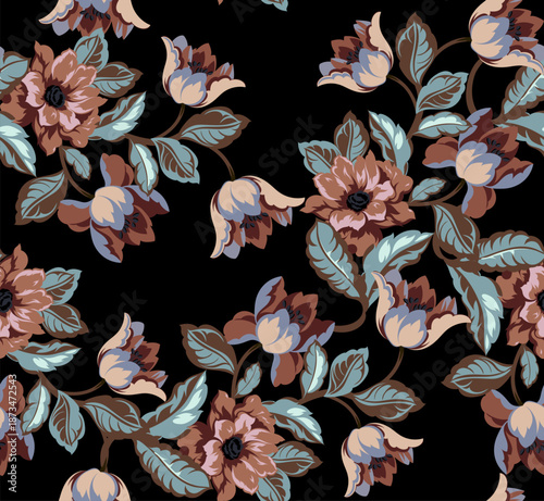 Seamless flowers pattern. Hand draw abstract floral pattern.