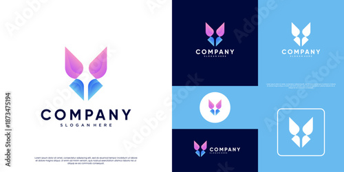 Modern butterfly logo with colorful style, symbol of beauty, premium products, luxury, vector design template.