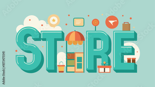 A creative store logo featuring rounded letters transforming into various icons, conveying a modern and vibrant brand identity.