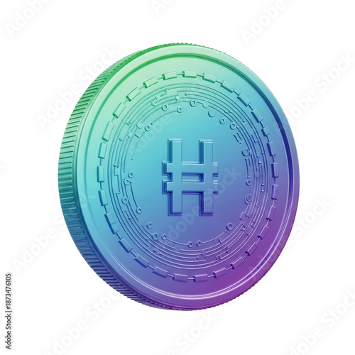 Hathor coin: digital currency with holographic finish and complex circuitry design, symbolizing modern financial technology