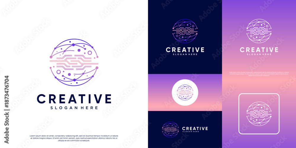 Fototapeta premium logo of the modern technology world, digital system development, education, innovation, vector design template.