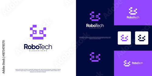 Abstract logo of a human assistant with a robot concept, future technology, innovation development, graphic design illustration.