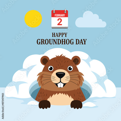Happy groundhog day cartoon illustration