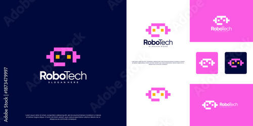 robot head logo, modern abstract style, artificial intelligence, vector design template.