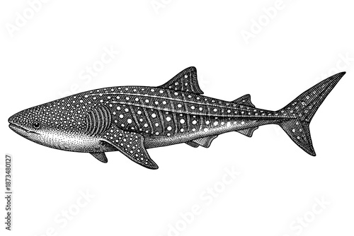 Detailed illustration of a whale shark with patterns in ink style