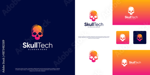 Firewall logo with skull and technological elements concept, database protection symbol, illustration template design.