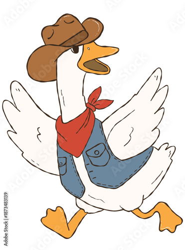 Silly goose western style, funny goose cartoon illustration