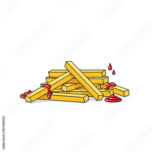 Bloody wooden planks scattered on the ground