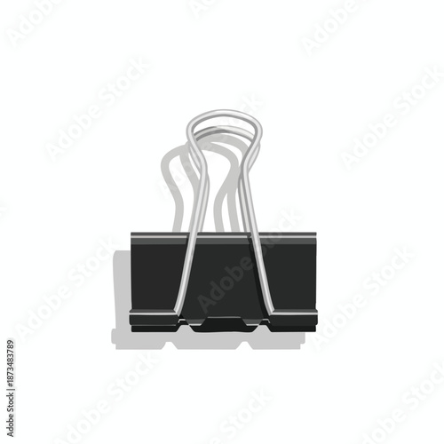 Black binder clip on white background