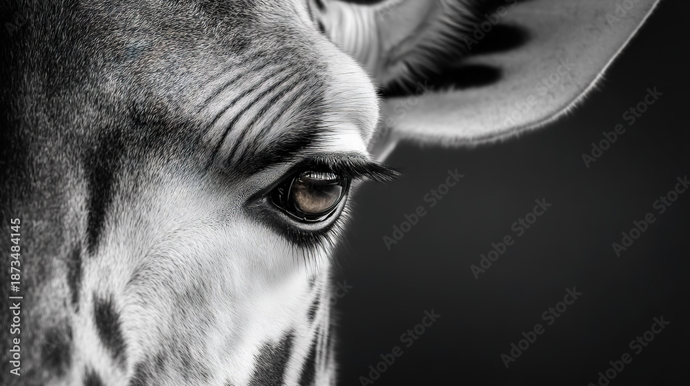 Fototapeta premium Close-Up Portrait of a Zebraâ€™s Eye in Black and White