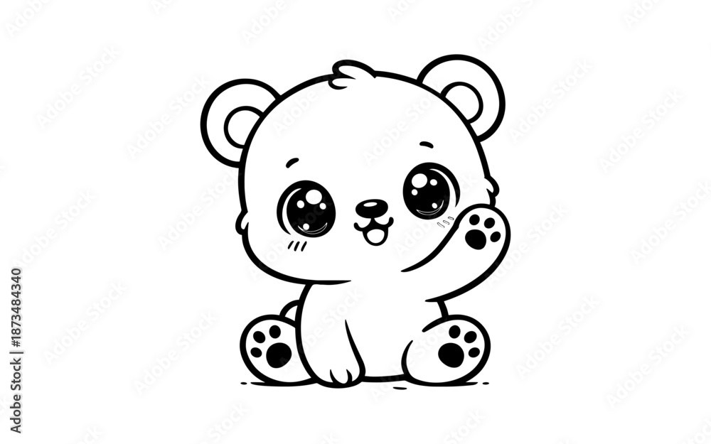 Obraz premium Adorable black and white kawaii bear waving hello with cute paws