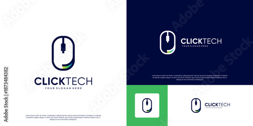 Simple computer mouse logo, with a precise operating system, smart technology, graphic design template.