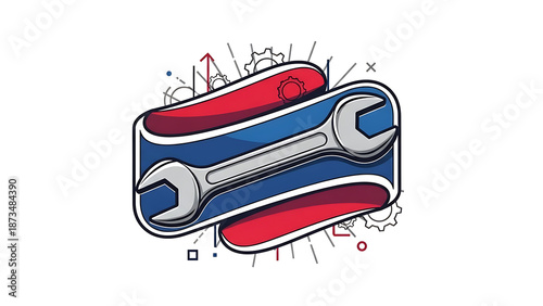 Professional Wrench Tool Logo with Industrial Gear and Geometric Accents
