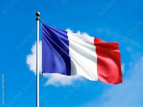 French Flag Waving with Blue Sky.