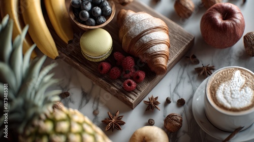 Morning Bliss: A Delicious Assortment of Breakfast Delights on Marble Surface