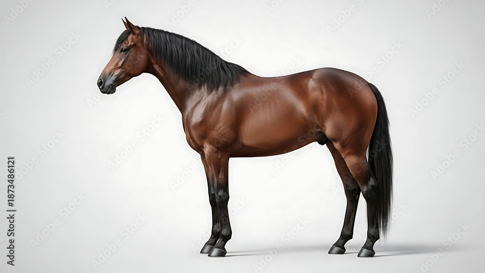 Obraz premium Brown horse standing alone profile view.
