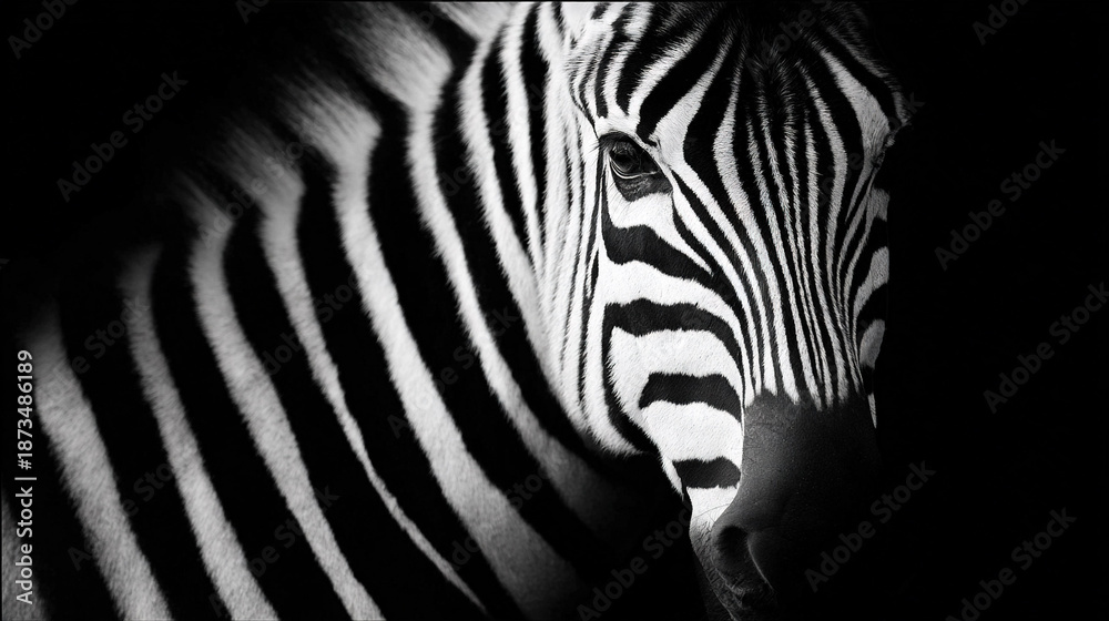 Fototapeta premium Close-up Portrait of a Zebra in Black and White