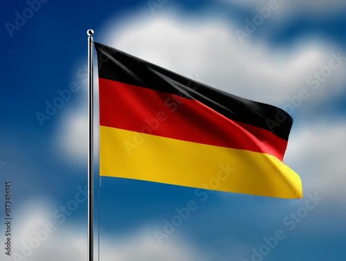 German Flag with Sky, and Waving.
