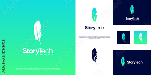 Abstract animal fur logo, classic pen symbol, publisher, writer, with a digital technology concept, vector graphic template.