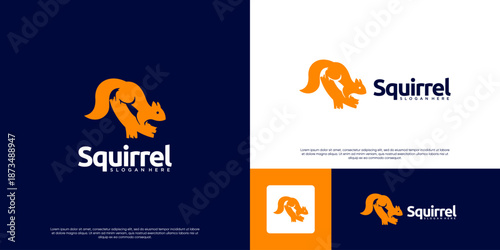 logo of the beauty of wild animals, pose on a tree branch, symbol of natural balance, squirrel rodent, graphic design template.